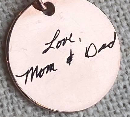 engraved necklace, handwriting, handwritten, handwritten necklace, custom engraved