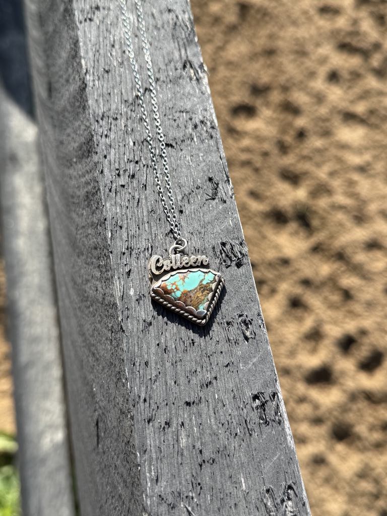 Custom Name Pendant – Sterling Silver & Turquoise Necklace