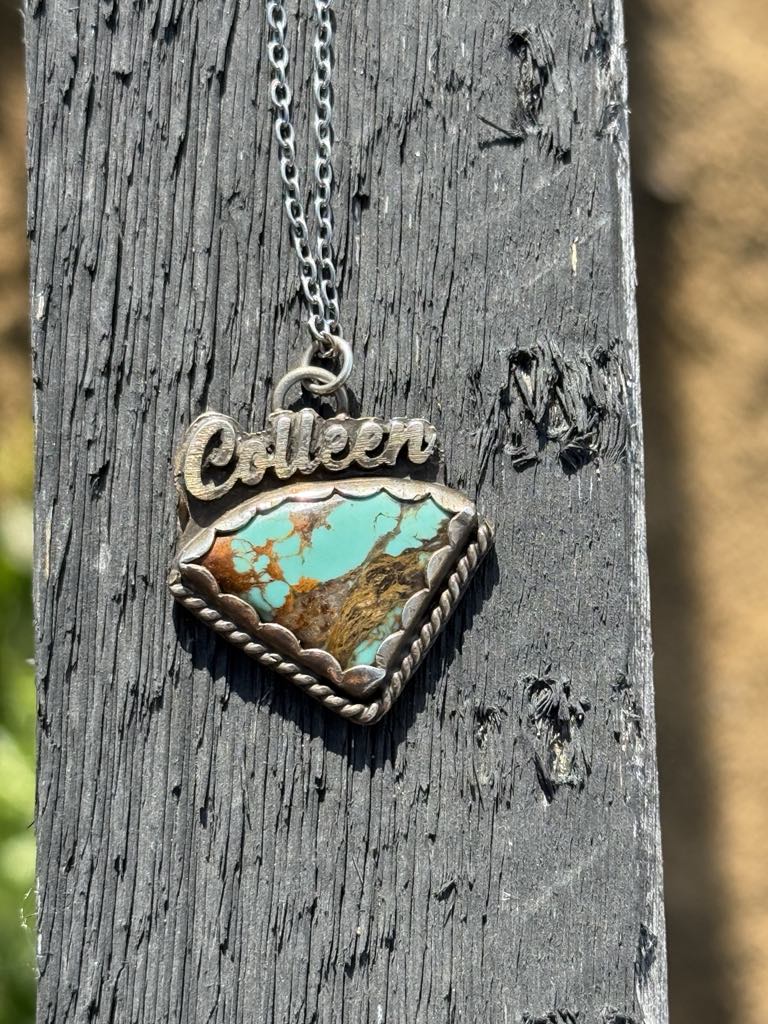 Custom Name Pendant – Sterling Silver & Turquoise Necklace