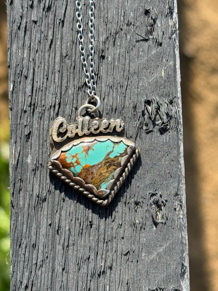 Custom Name Pendant – Sterling Silver & Turquoise Necklace