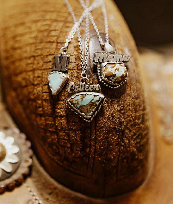 Custom Name Pendant – Sterling Silver & Turquoise Necklace