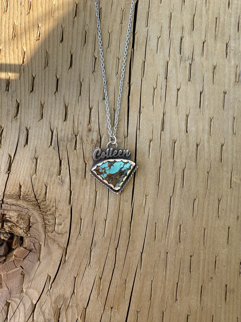 Custom Name Pendant – Sterling Silver & Turquoise Necklace