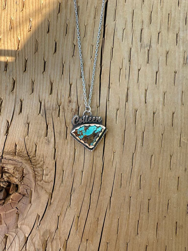 Custom Name Pendant – Sterling Silver & Turquoise Necklace