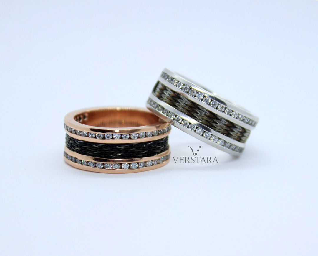 diamond horsehair ring, horse hair ring, custom horse hair ring with diamonds, horse hair keepsake ring, horse hair canada