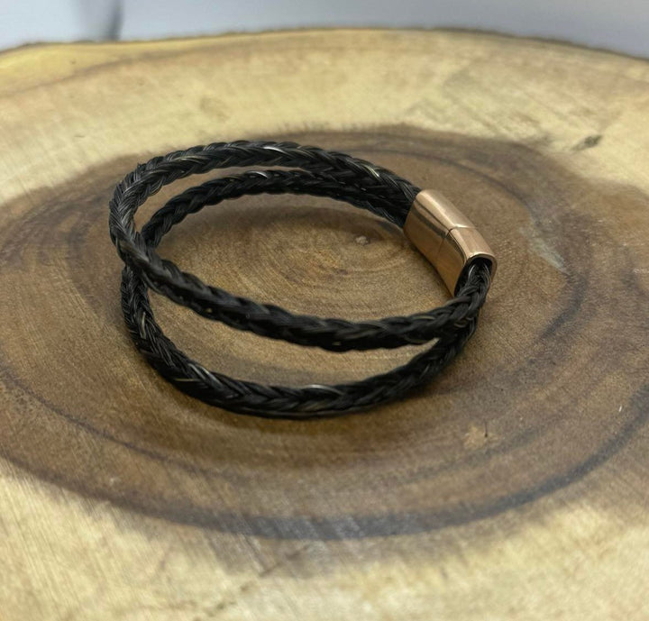 Double braided horsehair memorial bracelet with stainless rose gold ends