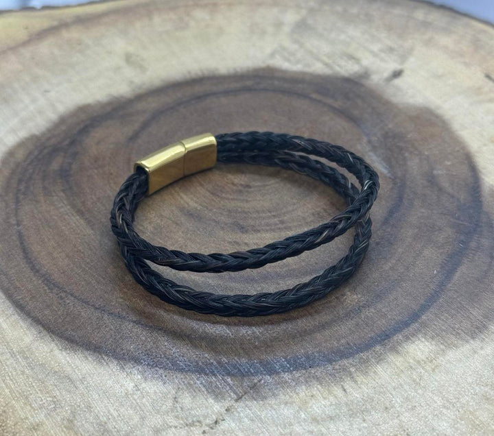 Double braided horsehair memorial bracelet with stainless steel gold
ends