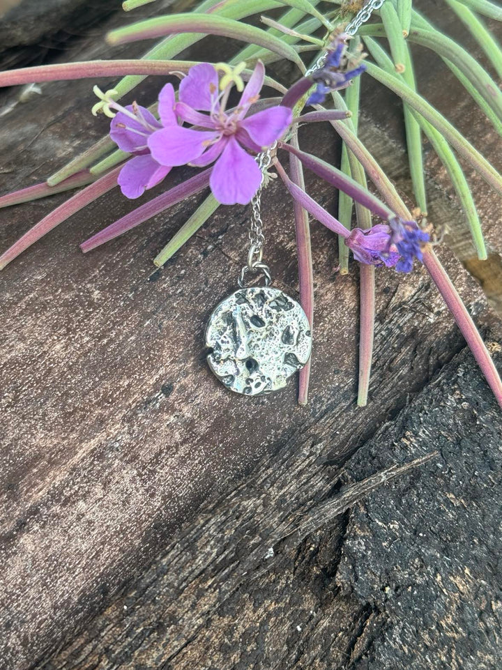 Cast in Ash pendant, unique pattern created by casting metal over loved ones ashes