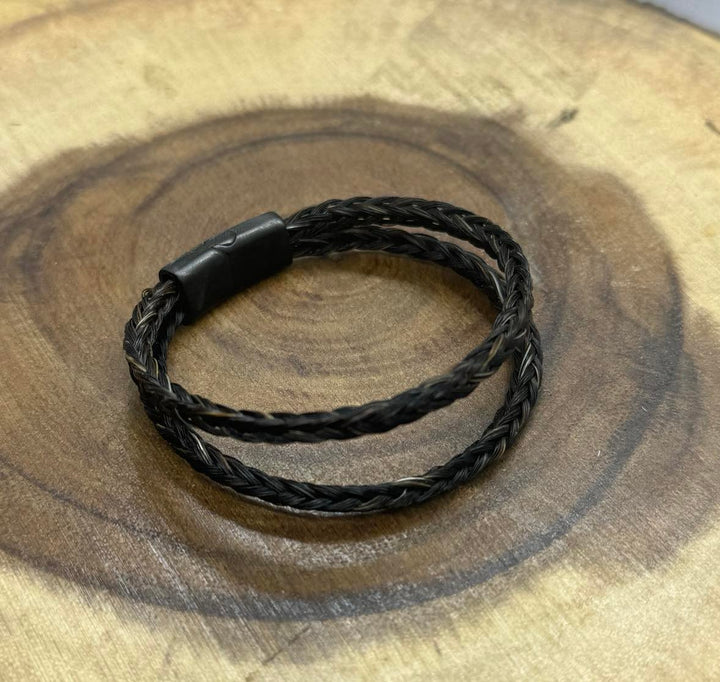 Double braided horsehair memorial bracelet with stainless steel black ends