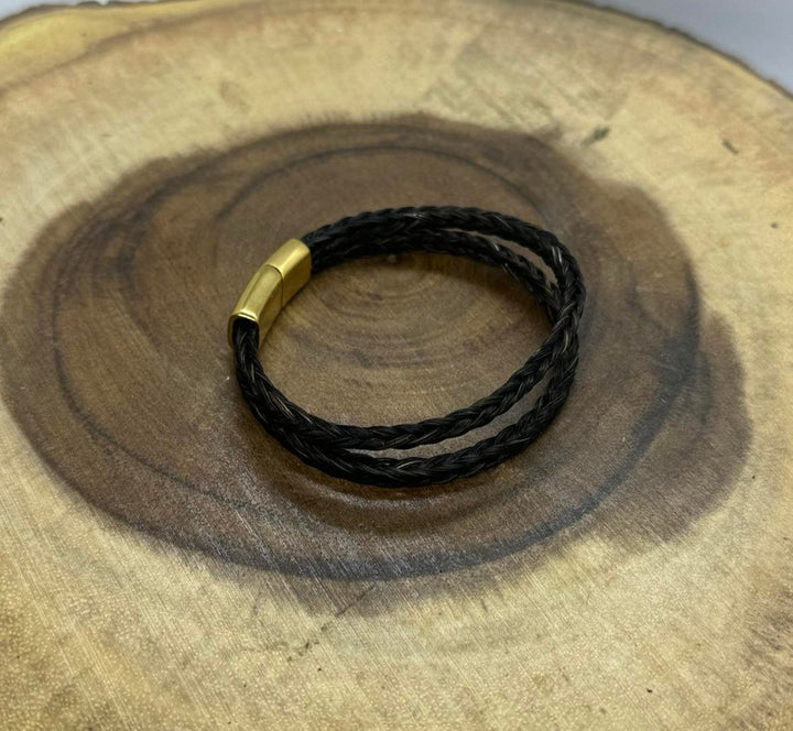 Double braided horsehair memorial bracelet with stainless steel gold ends