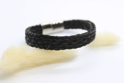 Horsehair bracelet with three braids woven together into one wide band bracelet