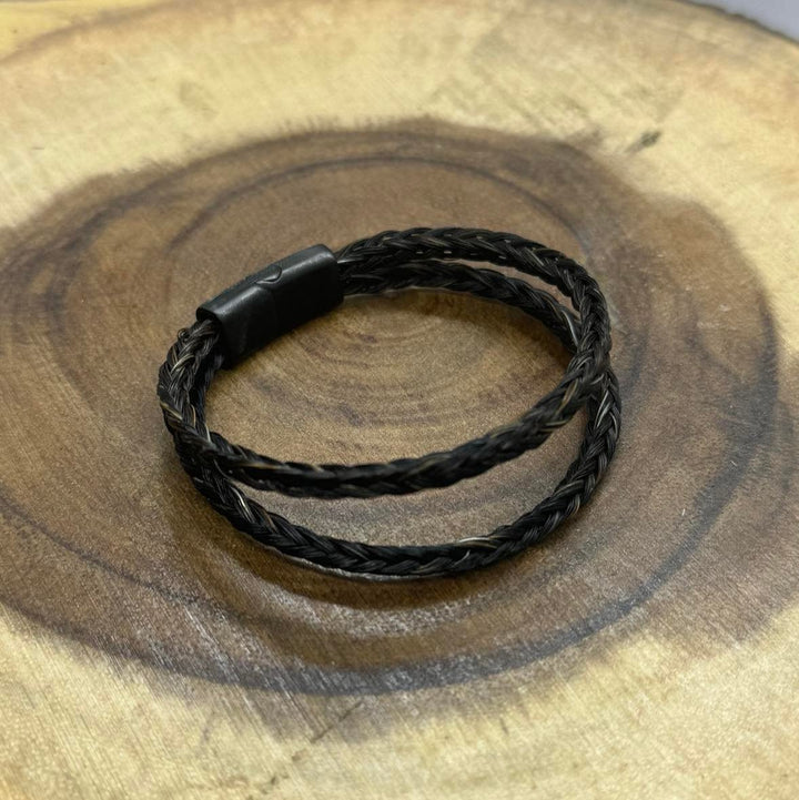 Double braided horsehair memorial bracelet with stainless steel matte black ends