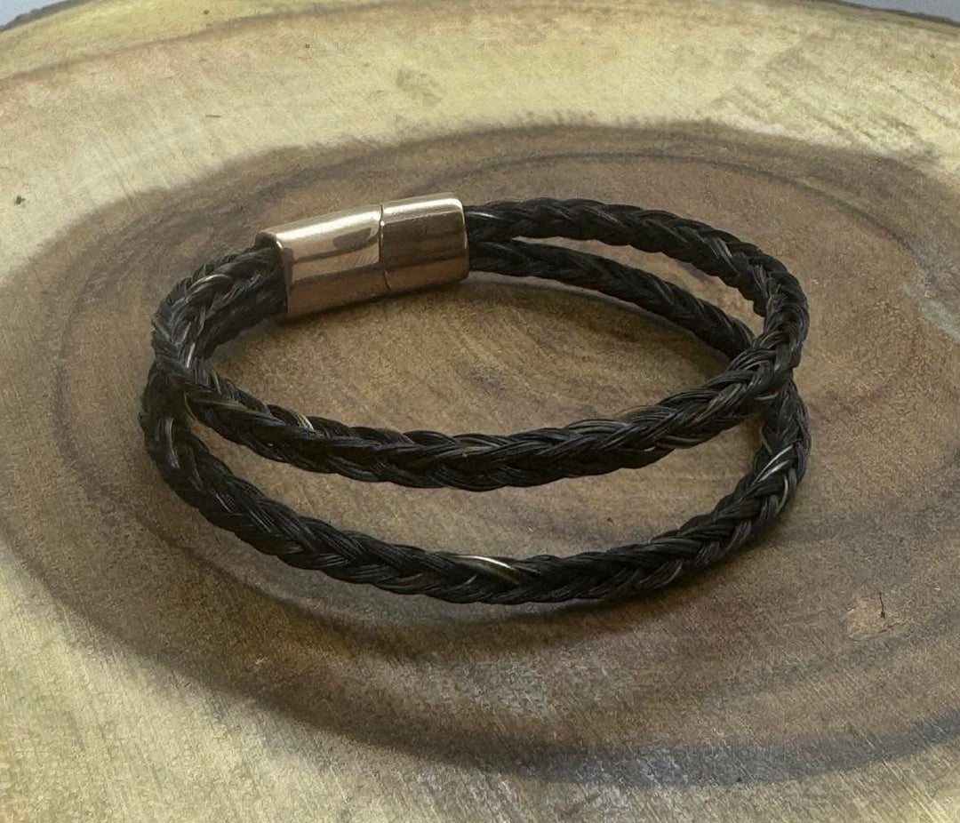 Double braided horsehair memorial bracelet with stainless steel rose gold ends